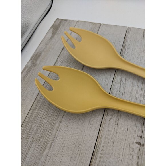 Tupperware #2 Harvest Gold Lot of 2 Salad Spoons Sporks Serving Utensil 12" - Picture 3 of 7